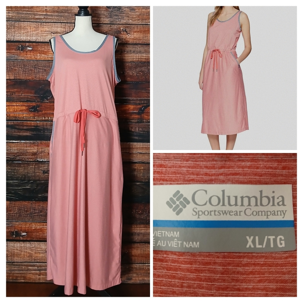 Columbia Dress XL Reel Relaxed PFG Pro Fishing Gear Sunset Red Striped Pockets